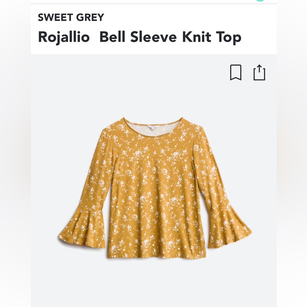 EUC Sweet gray size medium blouse, mustard with Bell sleeves